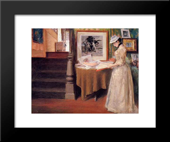 Interior, Young Woman At A Table 20x24 Black Modern Wood Framed Art Print Poster by Chase, William Merritt