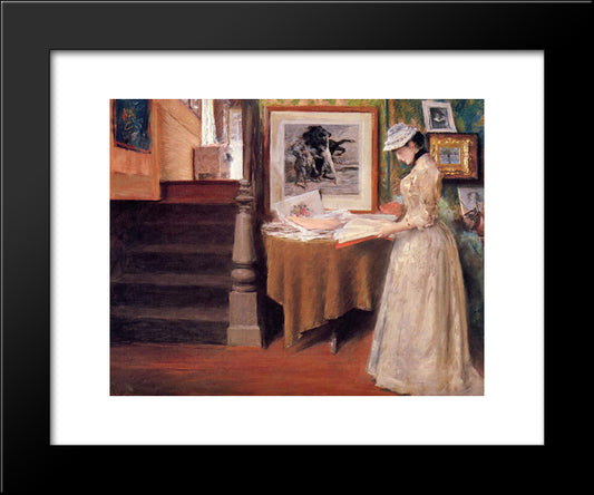 Interior, Young Woman At A Table 20x24 Black Modern Wood Framed Art Print Poster by Chase, William Merritt