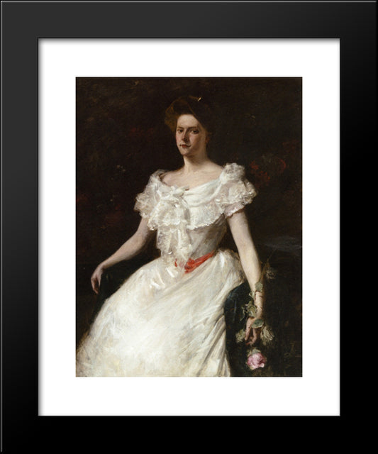 Lady With A Rose 20x24 Black Modern Wood Framed Art Print Poster by Chase, William Merritt