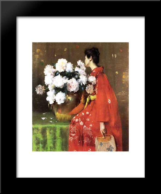 Peonies 20x24 Black Modern Wood Framed Art Print Poster by Chase, William Merritt