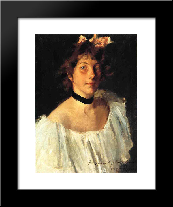 Portrait Of A Lady In A White Dress (Aka Miss Edith Newbold) 20x24 Black Modern Wood Framed Art Print Poster by Chase, William Merritt