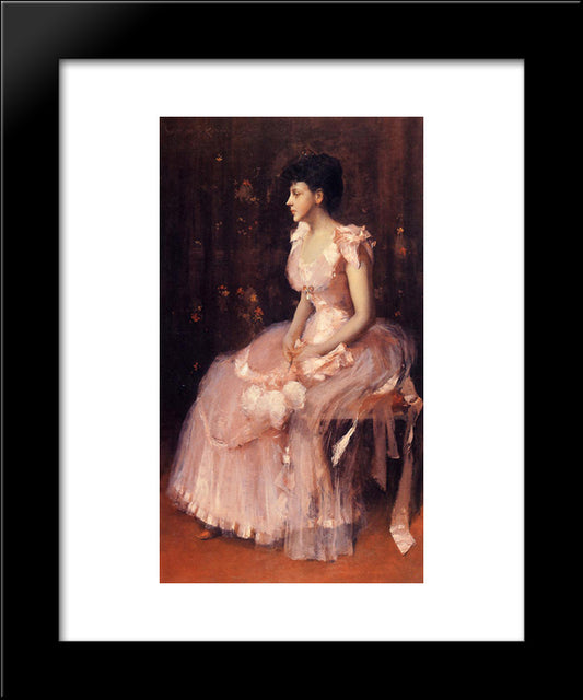 Portrait Of A Lady In Pink (Aka Lady In Pink Portrait Of Mrs. Leslie Cotton) 20x24 Black Modern Wood Framed Art Print Poster by Chase, William Merritt