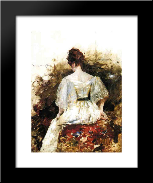 Portrait Of A Woman - The White Dress 20x24 Black Modern Wood Framed Art Print Poster by Chase, William Merritt