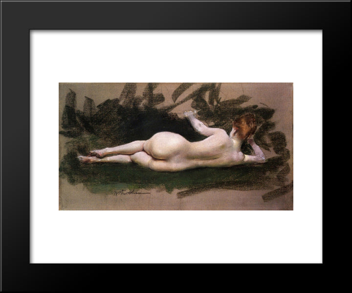 Reclining Nude 20x24 Black Modern Wood Framed Art Print Poster by Chase, William Merritt