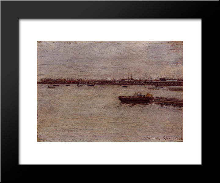 Repair Docks, Gowanus Pier 20x24 Black Modern Wood Framed Art Print Poster by Chase, William Merritt