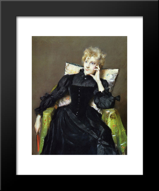 Seated Woman In Black Dress 20x24 Black Modern Wood Framed Art Print Poster by Chase, William Merritt