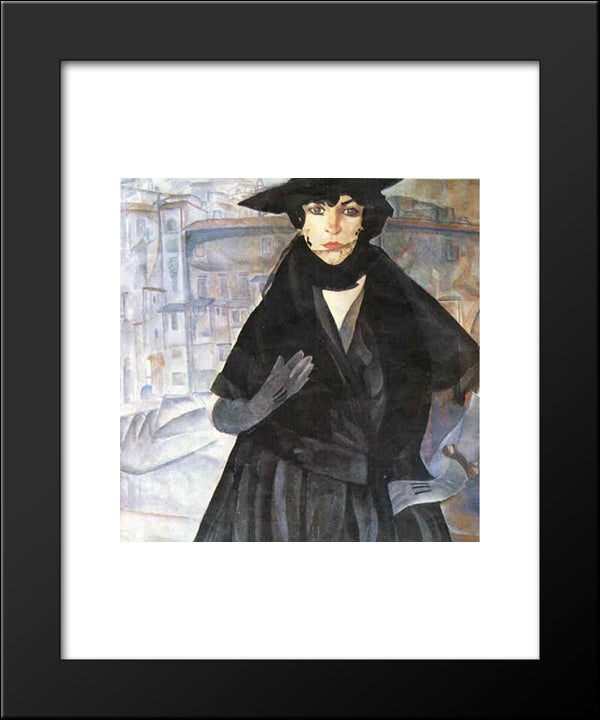 A Lady In Black 20x24 Black Modern Wood Framed Art Print Poster by Grigoriev, Boris