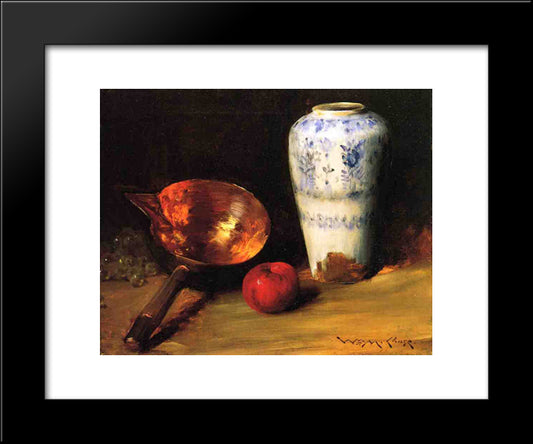 Still Liife With China Vase, Copper Pot, An Apple And A Bunch Of Grapes 20x24 Black Modern Wood Framed Art Print Poster by Chase, William Merritt