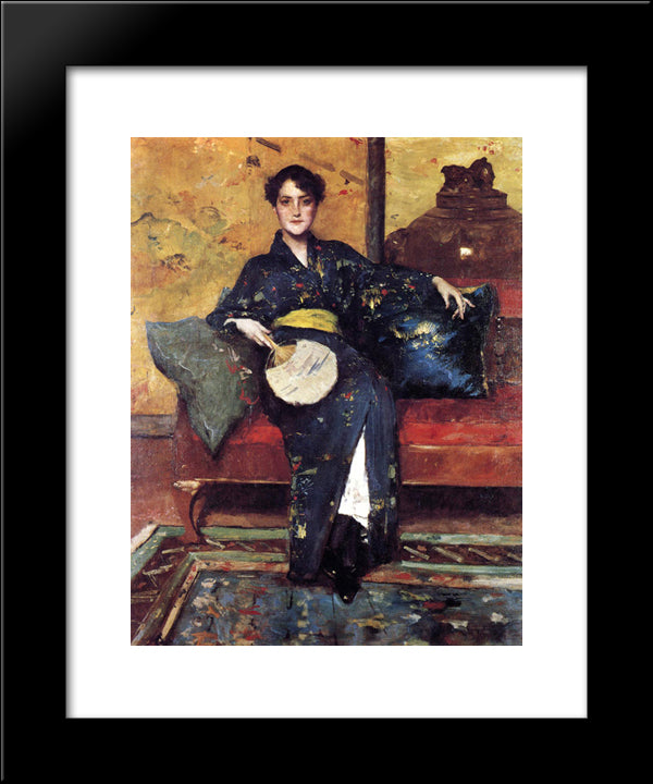 The Blue Kimono, Aka Girl In Blue Kimono 20x24 Black Modern Wood Framed Art Print Poster by Chase, William Merritt