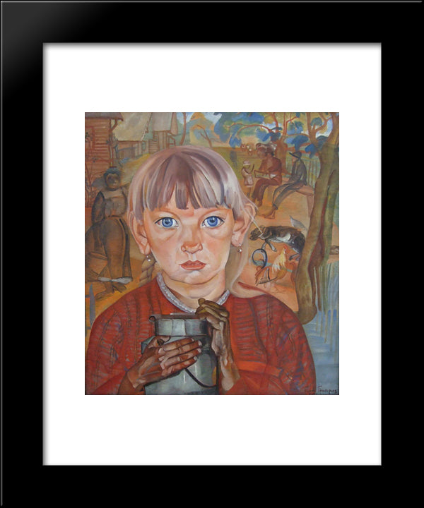 Girl With A Milk Can 20x24 Black Modern Wood Framed Art Print Poster by Grigoriev, Boris