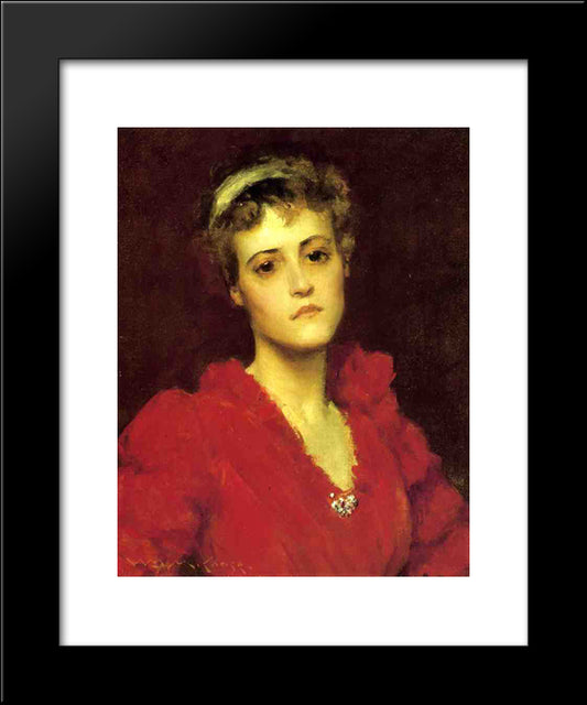 The Red Gown 20x24 Black Modern Wood Framed Art Print Poster by Chase, William Merritt