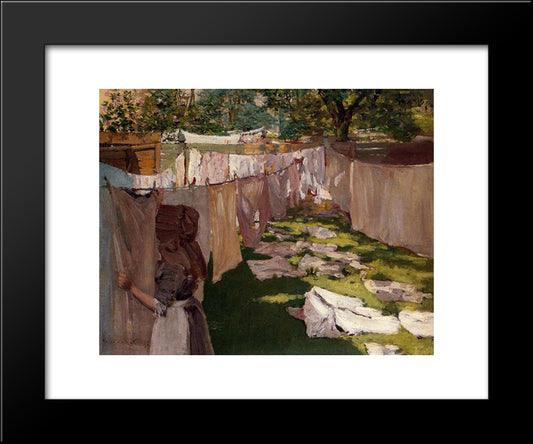 Wash Day - A Back Yard Reminiscence Of Brooklyn 20x24 Black Modern Wood Framed Art Print Poster by Chase, William Merritt
