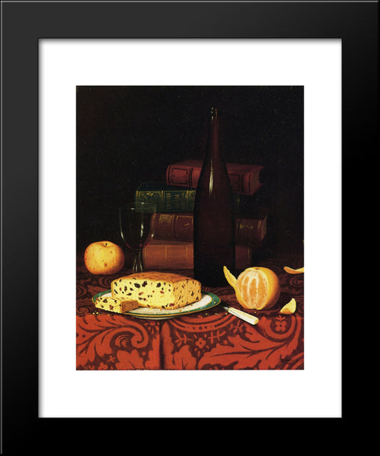 Still Life With Raisin Cake, Fruit And Wine 20x24 Black Modern Wood Framed Art Print Poster by Harnett, William Michael