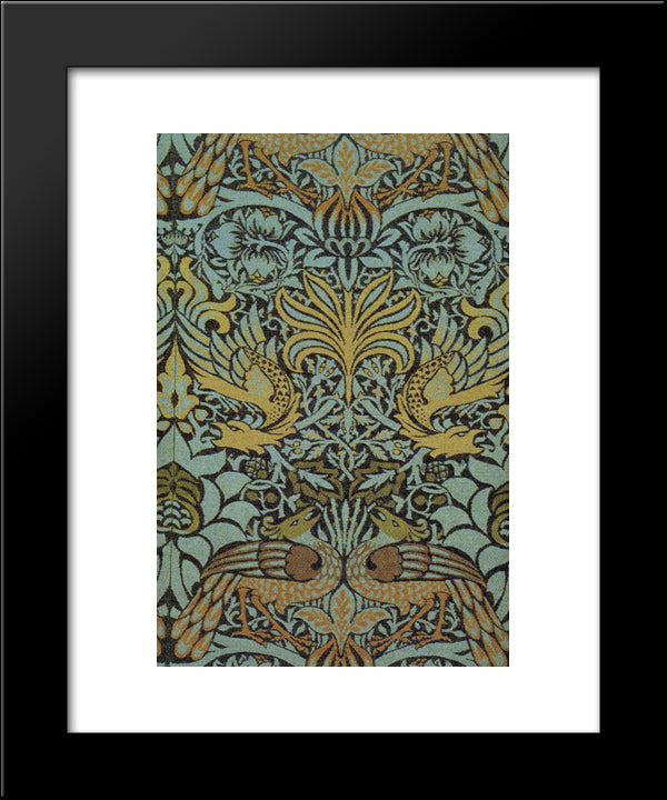 Peacock And Dragon Woven Wool Furnishing Fabric 20x24 Black Modern Wood Framed Art Print Poster by Morris, William