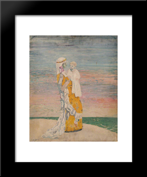Mother And Child On The Beach 20x24 Black Modern Wood Framed Art Print Poster by Orpen, William