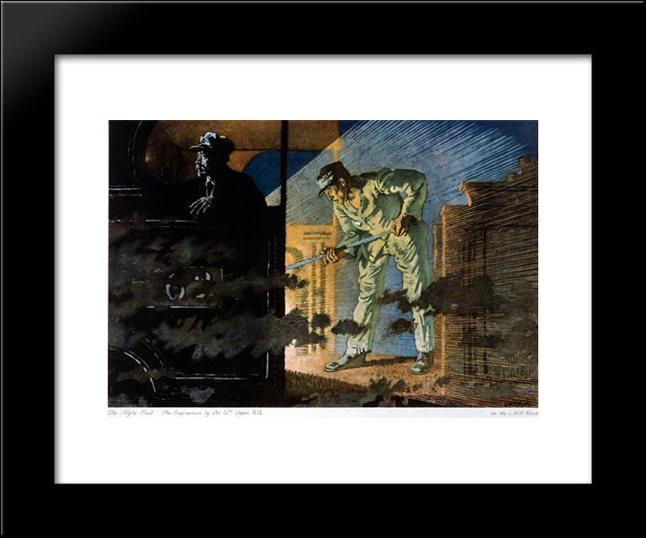 The Night Mail- The Engine Men 1924 20x24 Black Modern Wood Framed Art Print Poster by Orpen, William