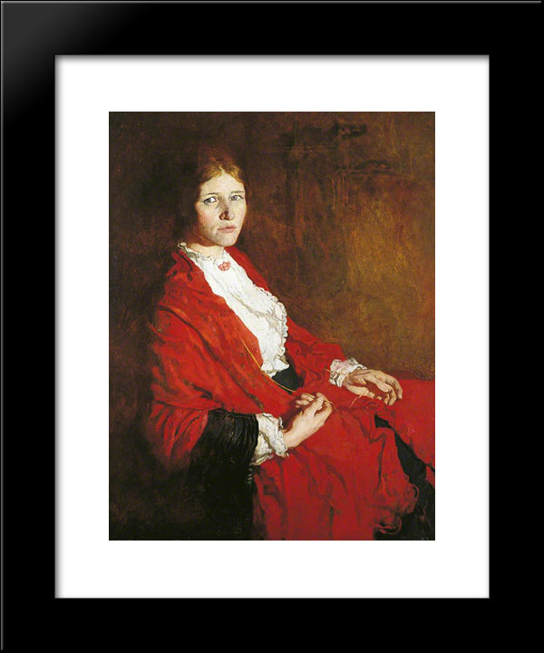 The Red Scarf 20x24 Black Modern Wood Framed Art Print Poster by Orpen, William