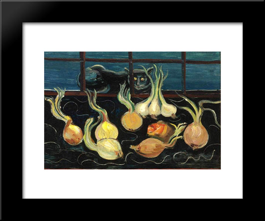 Still Life With Cat And Onions 20x24 Black Modern Wood Framed Art Print Poster by Grigoriev, Boris