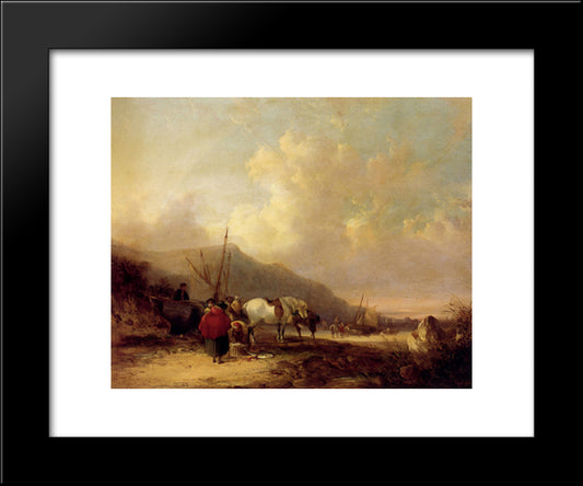 A Busy Beach Scene 20x24 Black Modern Wood Framed Art Print Poster by Shayer, William