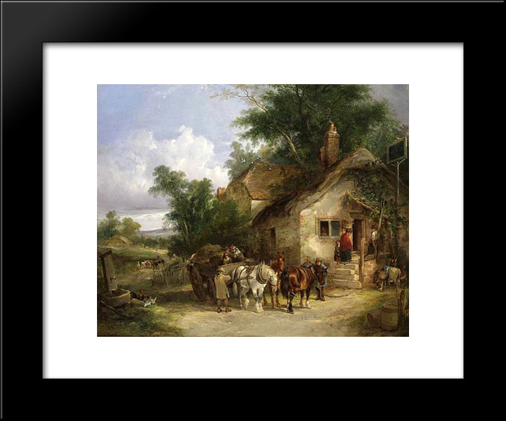 A Halt At The Inn 20x24 Black Modern Wood Framed Art Print Poster by Shayer, William