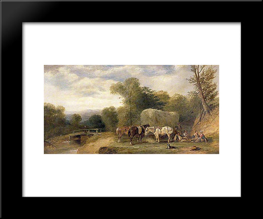 Carthorses And Rustics By A Stream 20x24 Black Modern Wood Framed Art Print Poster by Shayer, William