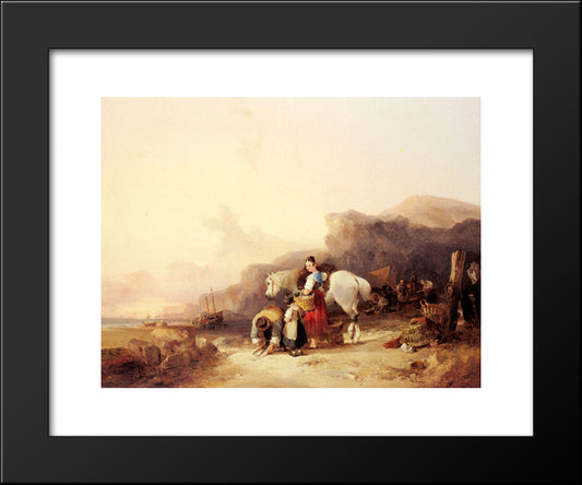 Unloading The Catch, Near Benchurch, Isle 20x24 Black Modern Wood Framed Art Print Poster by Shayer, William