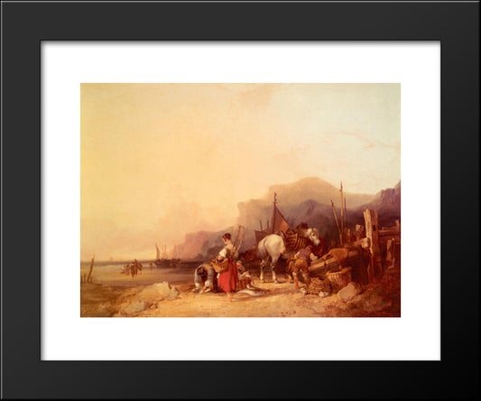 Unloading The Catch 20x24 Black Modern Wood Framed Art Print Poster by Shayer, William