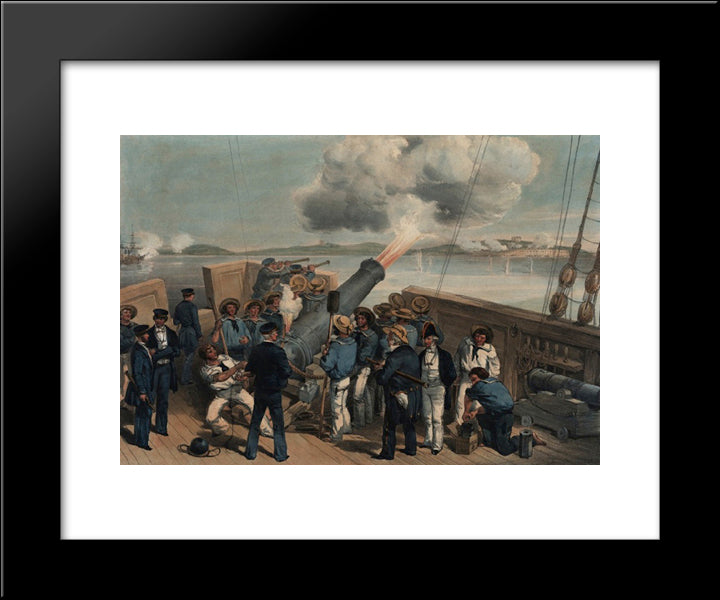 Bombardment Of Bomarsund 20x24 Black Modern Wood Framed Art Print Poster by Simpson, William