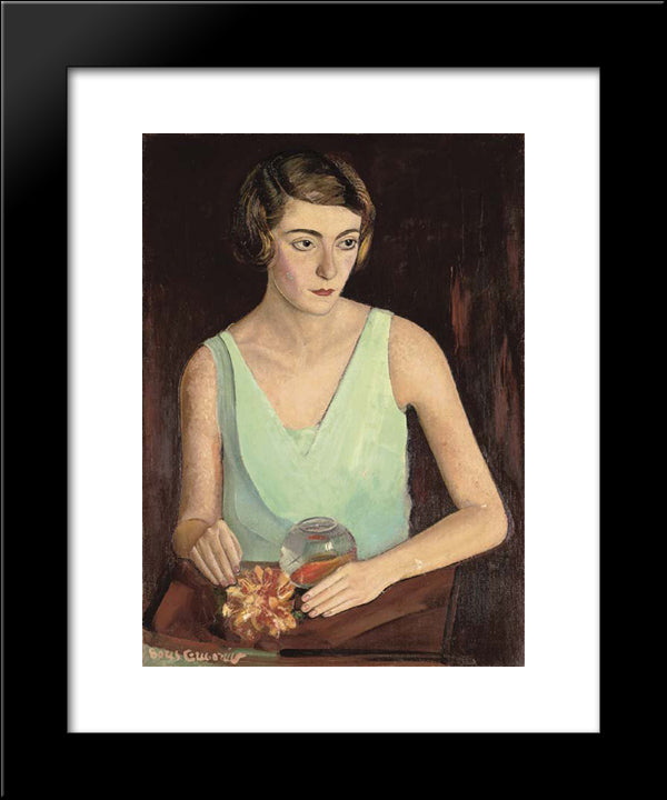 Woman In Green Dress 20x24 Black Modern Wood Framed Art Print Poster by Grigoriev, Boris