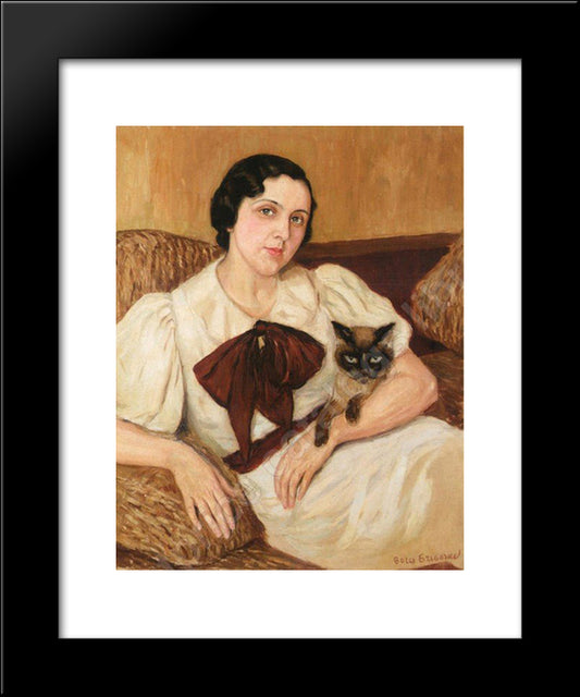 Woman With Cat 20x24 Black Modern Wood Framed Art Print Poster by Grigoriev, Boris