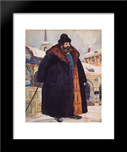 A Merchant In A Fur Coat 20x24 Black Modern Wood Framed Art Print Poster by Kustodiev, Boris