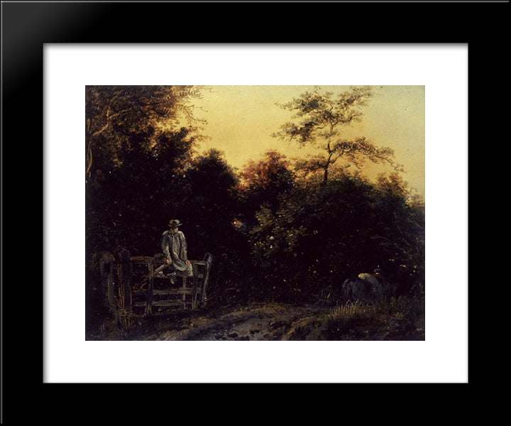 Landscape With A Track And A Man Sitting On A Gate 20x24 Black Modern Wood Framed Art Print Poster by Williams, William