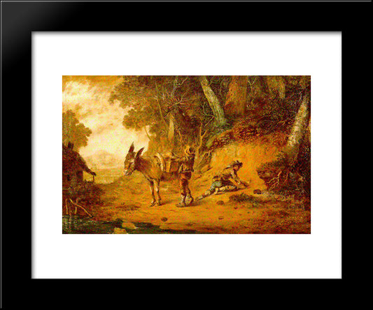 Wooded Landscape With Pack Mule 20x24 Black Modern Wood Framed Art Print Poster by Williams, William