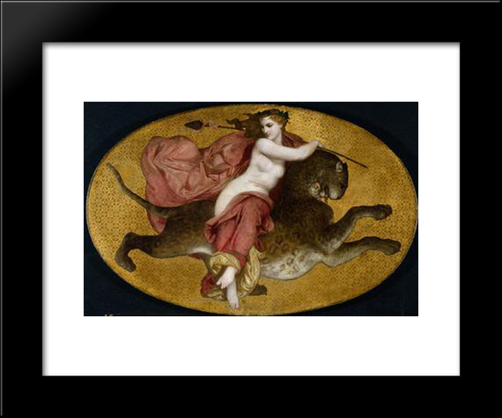 Bacchante On A Panther 20x24 Black Modern Wood Framed Art Print Poster by Bouguereau, William Adolphe