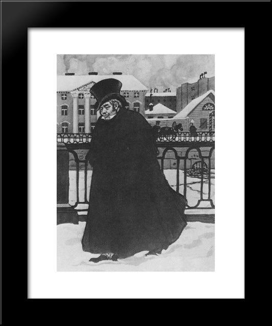 Akaky Akakiyevich In The New Coat 20x24 Black Modern Wood Framed Art Print Poster by Kustodiev, Boris