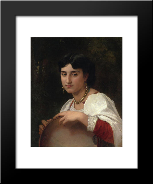 Italian Woman With Tambourine 20x24 Black Modern Wood Framed Art Print Poster by Bouguereau, William Adolphe