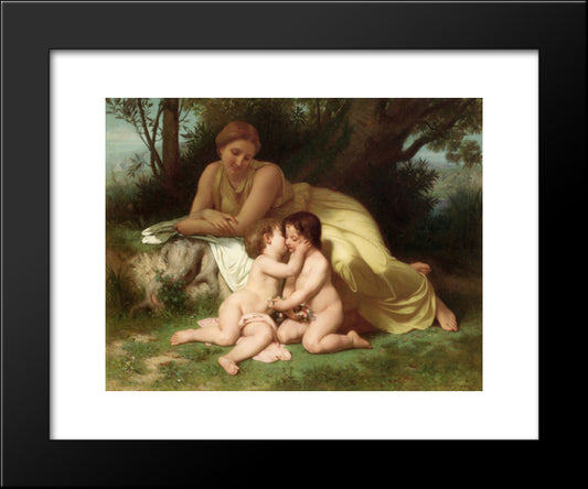 Young Woman Contemplating Two Embracing Children 20x24 Black Modern Wood Framed Art Print Poster by Bouguereau, William Adolphe