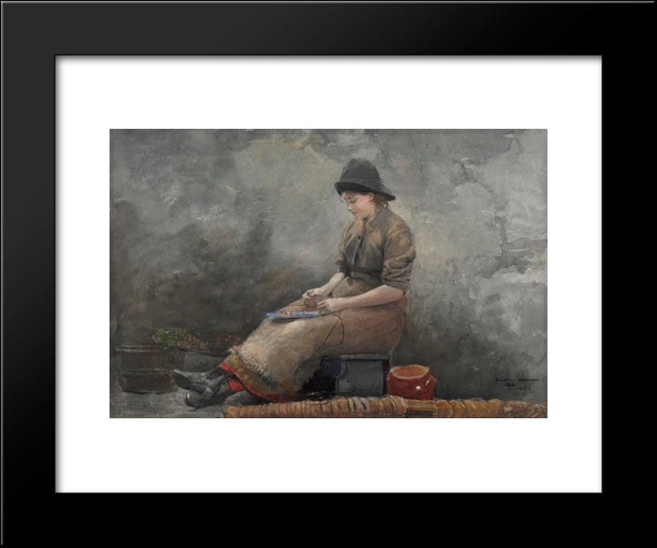 Fishergirl Baiting Lines 20x24 Black Modern Wood Framed Art Print Poster by Homer, Winslow