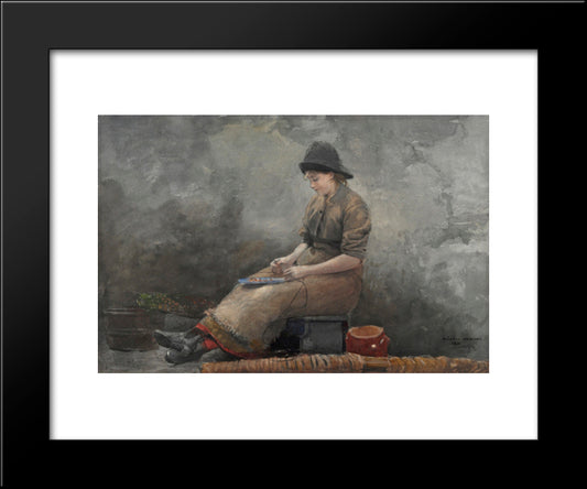 Fishergirl Baiting Lines 20x24 Black Modern Wood Framed Art Print Poster by Homer, Winslow