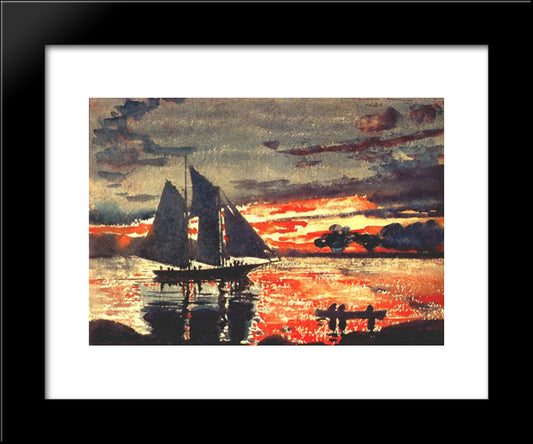 Sunset Fires 20x24 Black Modern Wood Framed Art Print Poster by Homer, Winslow