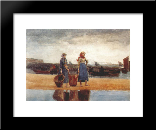 Two Girls On The Beach, Tynemouth 20x24 Black Modern Wood Framed Art Print Poster by Homer, Winslow