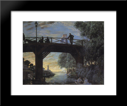 Bridge. Astrakhan 20x24 Black Modern Wood Framed Art Print Poster by Kustodiev, Boris