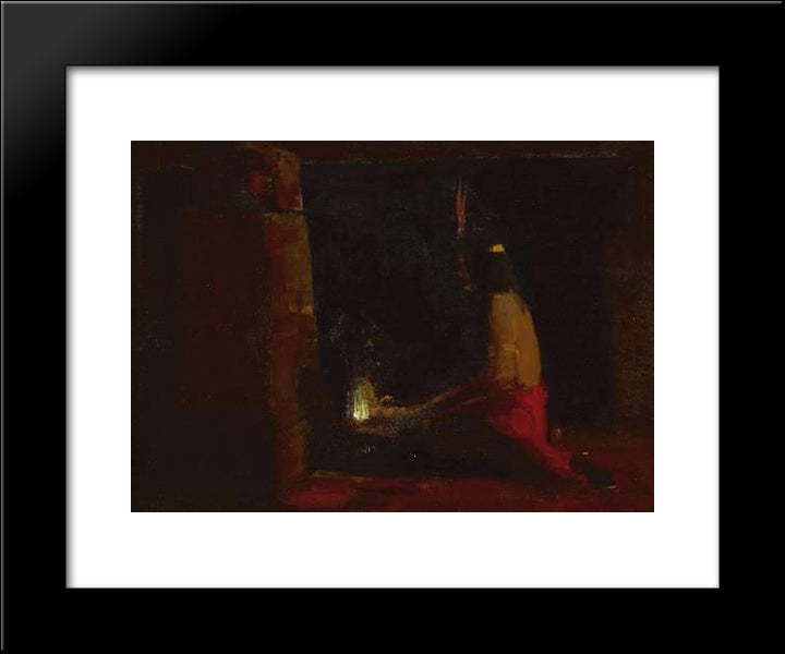 Hopi Indian At A Hearth 20x24 Black Modern Wood Framed Art Print Poster by Martinez, Xavier