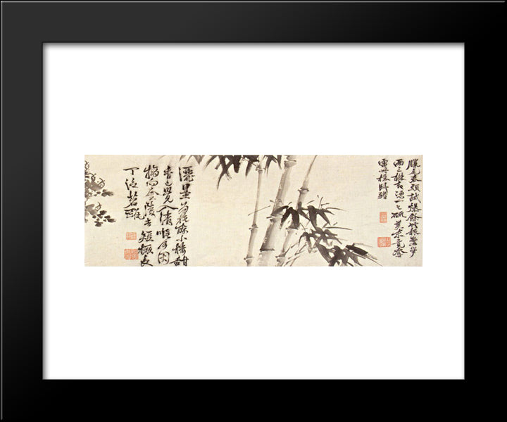 Twelve Plants And Calligraphy 20x24 Black Modern Wood Framed Art Print Poster by Xu Wei