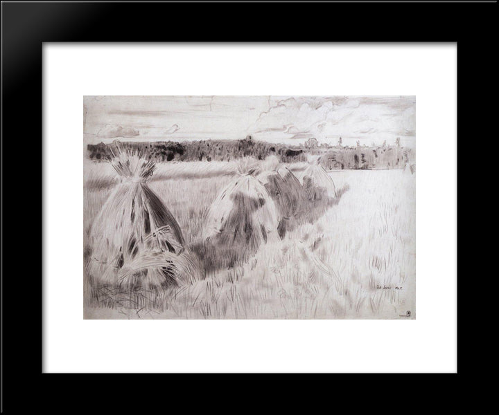 Field With Sheaves 20x24 Black Modern Wood Framed Art Print Poster by Kustodiev, Boris