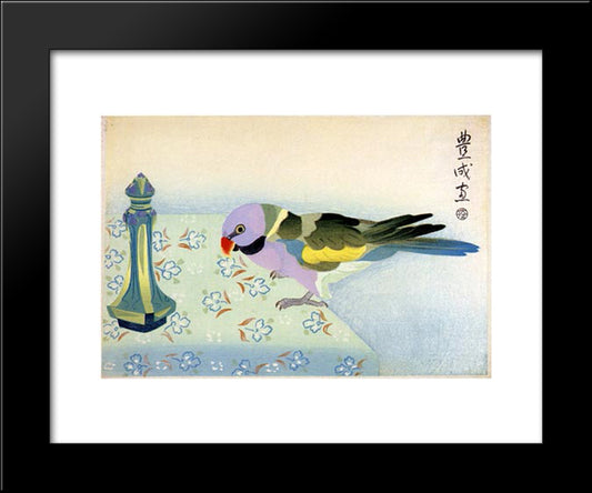 Parakeet On Table 20x24 Black Modern Wood Framed Art Print Poster by Toyonari, Yamamura