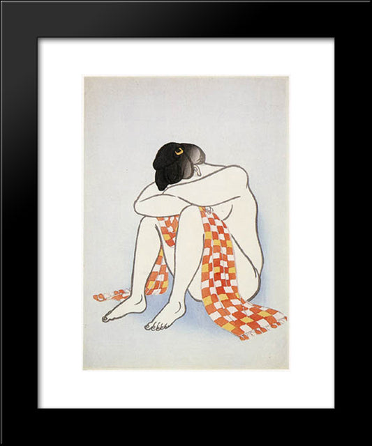 Woman With Scarf 20x24 Black Modern Wood Framed Art Print Poster by Toyonari, Yamamura