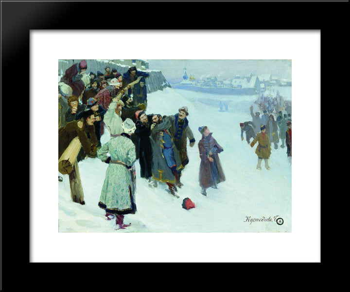 Fist Fight On The Moscow River 20x24 Black Modern Wood Framed Art Print Poster by Kustodiev, Boris