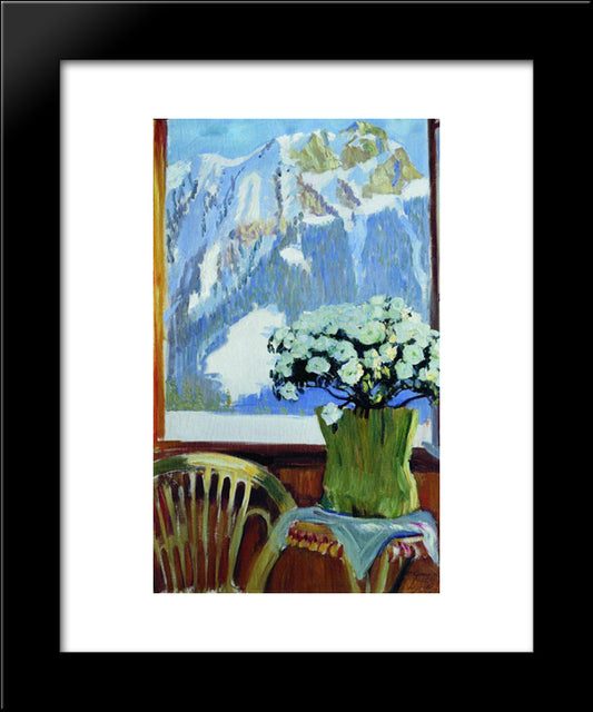 Flowers On The Balcony 20x24 Black Modern Wood Framed Art Print Poster by Kustodiev, Boris