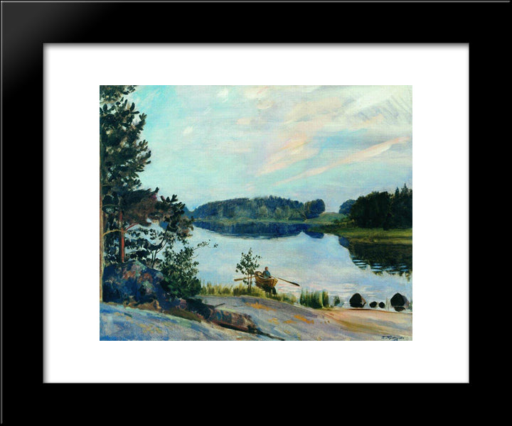 Forest Lake In The Konkol 20x24 Black Modern Wood Framed Art Print Poster by Kustodiev, Boris